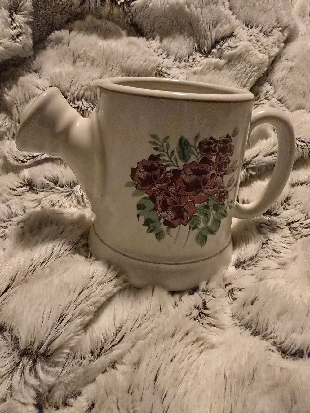 Vintage Cottagecore Ceramic Watering Can Planter Vase Floral Mug 4" EUC
